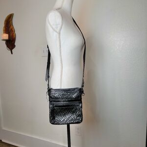 Elliott Lucca Black Woven Leather Crossbody Purse